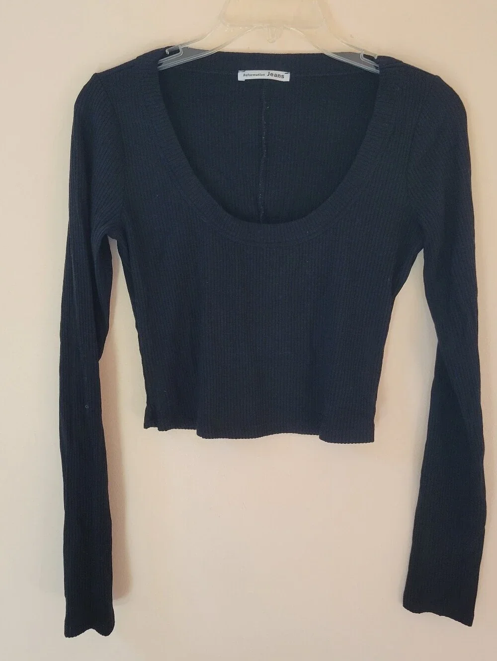 Reformation Black Ribbed Long Sleeve Crop Top